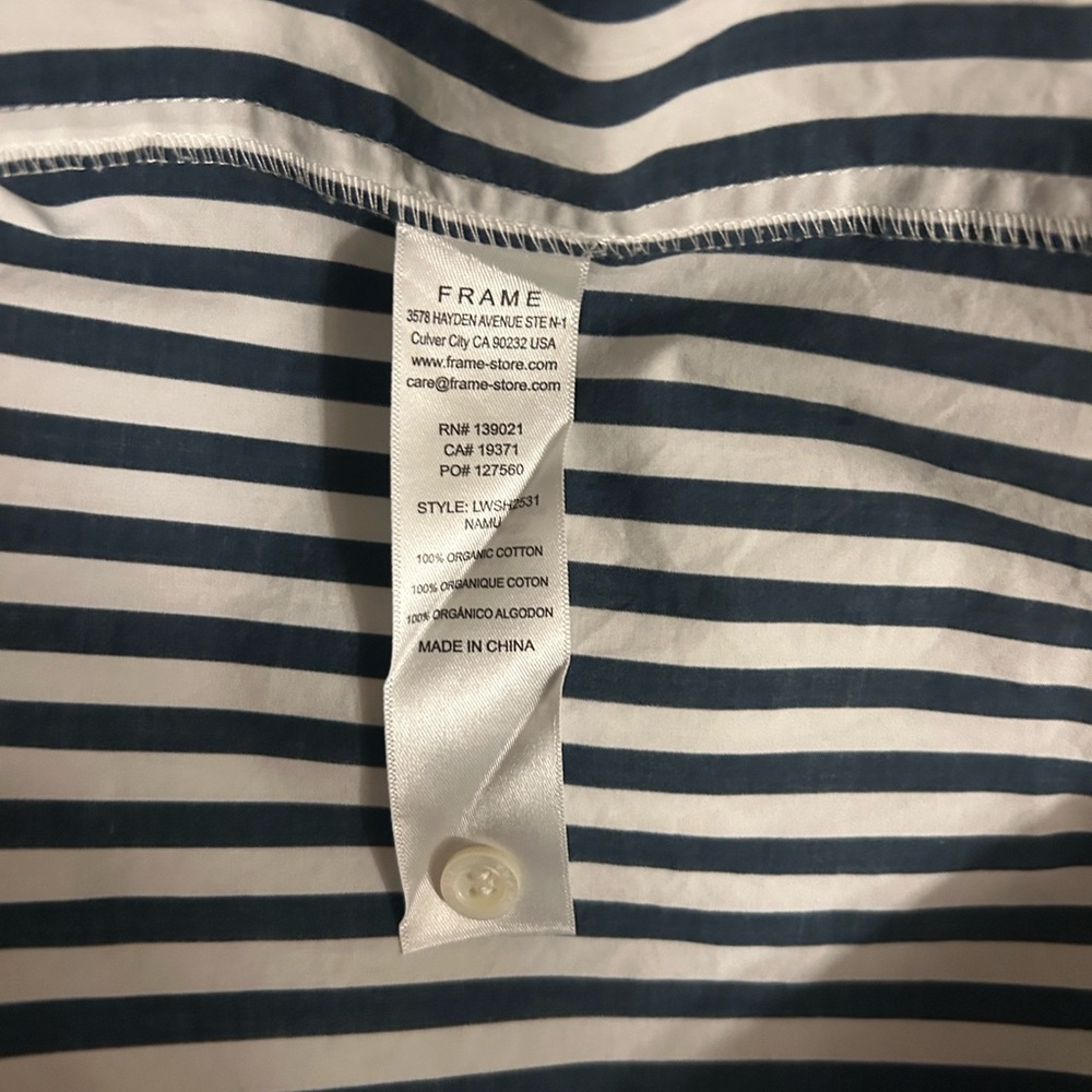 FRAME sheila Navy and White Striped organic cotton blouse. S/P - Picture 8 of 8